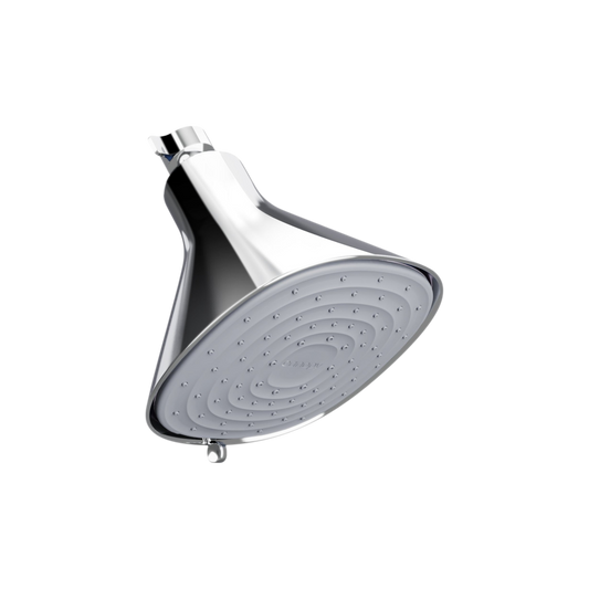 The Canopy Filtered Showerhead by Canopy stands out with its sleek conical design and circular spray pattern, elegantly showcased against a black background.