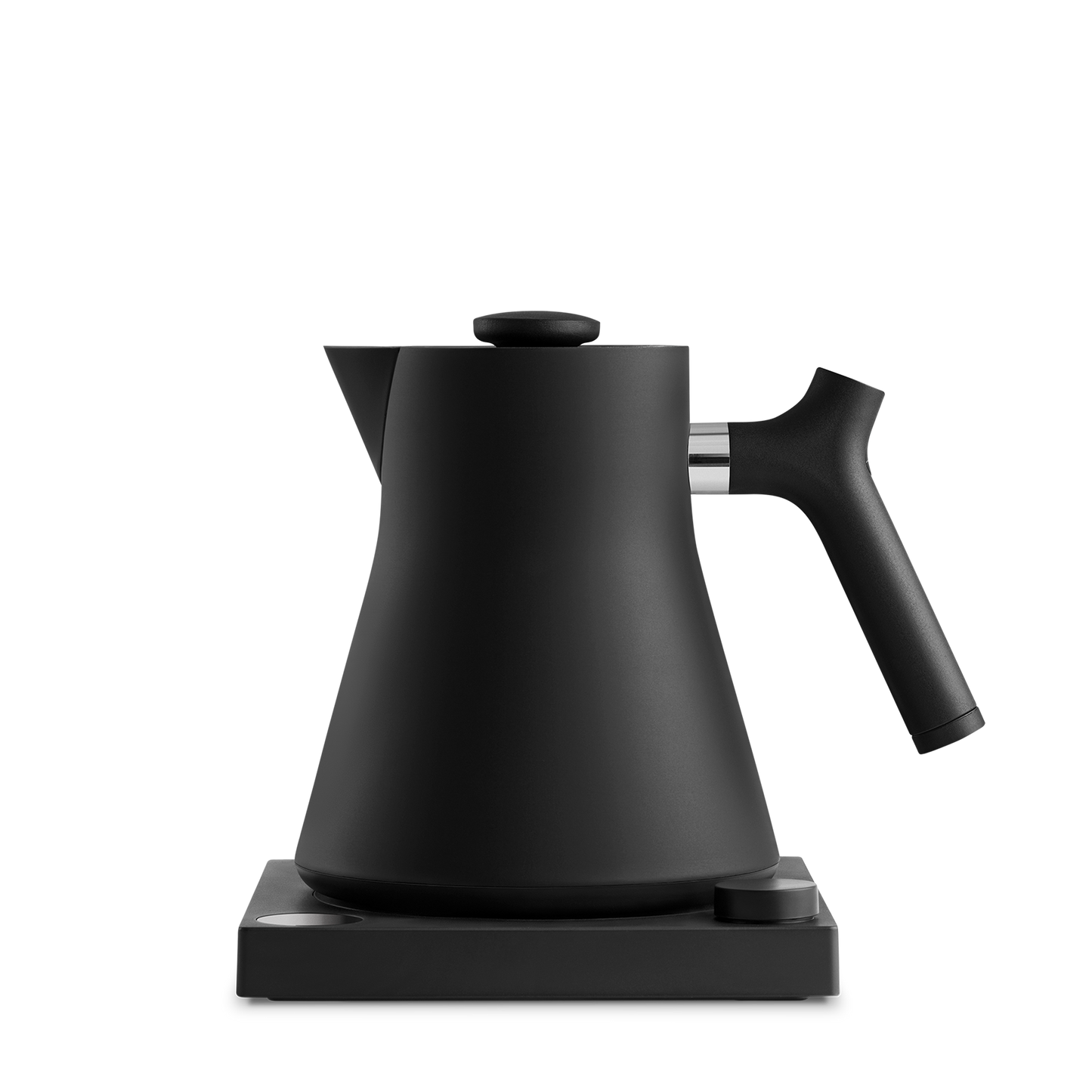 The Corvo EKG Electric Kettle by Fellow Wholesale is a precision-engineered, matte black appliance with a modern design. It boasts a curved spout and handle, set on a matching black base. The simple and minimalist style underscores both functionality and elegance, while the variable temperature control guarantees perfect brewing every time.