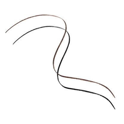 Abstract drawing featuring three curved, wispy lines in black and brown on a white background. The lines intertwine gracefully, like strokes of Living Libations' Onyx Elegant Eyeliner, creating an impression of fluidity and movement.