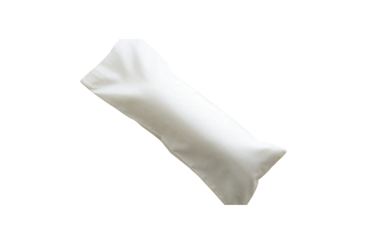 A long, white organic neck pillow from Shepherd's Dream is set against a plain background. This pillow looks soft and plush, making it ideal for providing comfort and support during sleep while promoting optimal cervical spine alignment.