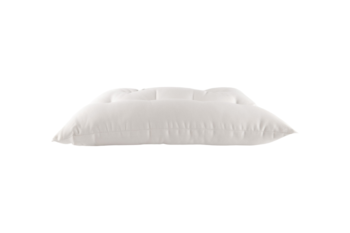 A white Wool Contour Sleep Pillow by Shepherd's Dream, featuring a soft and plush appearance. Slightly indented in the center for optimal neck support, it rests gracefully on a plain white background.