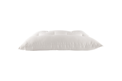 A white Wool Contour Sleep Pillow by Shepherd's Dream, featuring a soft and plush appearance. Slightly indented in the center for optimal neck support, it rests gracefully on a plain white background.